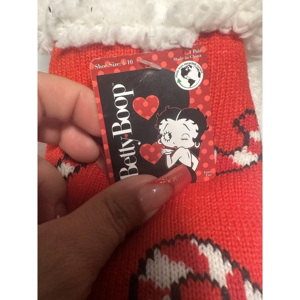 1 pair betty‎ boop slipper socks grippers size 4-10